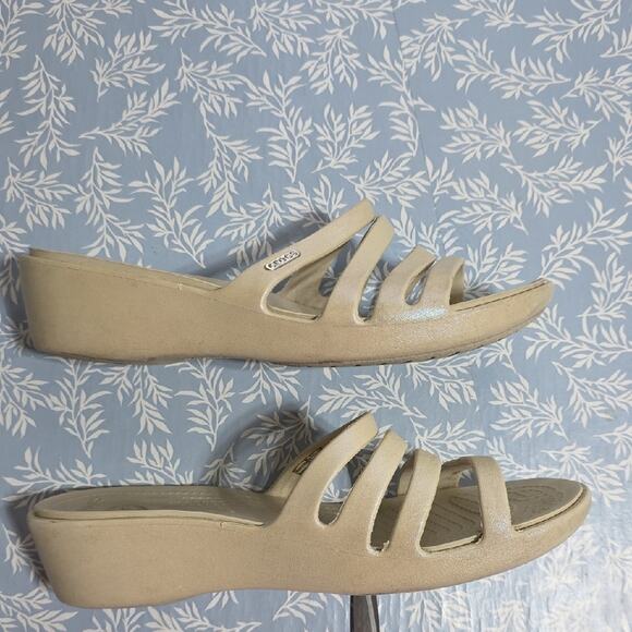 CROCS Womens Sz 9 Rhonda Beige Strappy Wedge Sandals - Picture 8 of 15